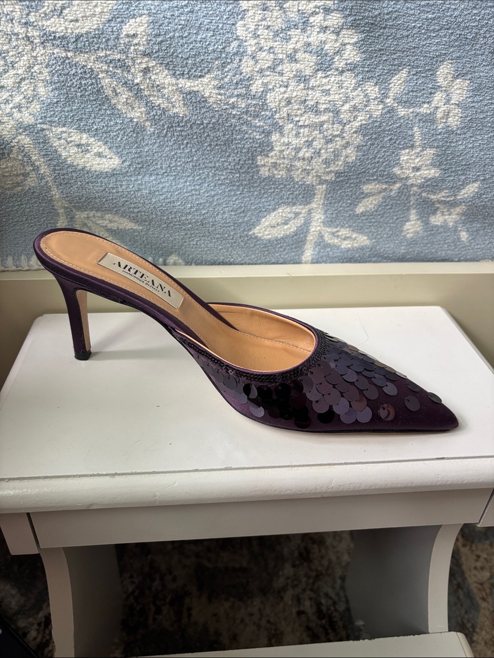 Purple Sequin Pointed-Toe Mule Heels - Picture 2 of 4